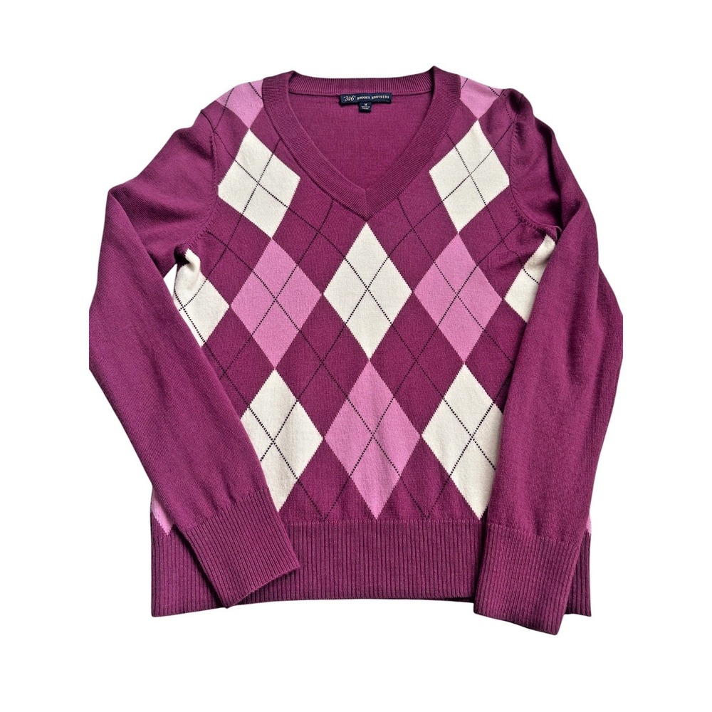 BROOKS BROTHERS  346 Argyle Sweater 100% Merino Wool Women's Sz M